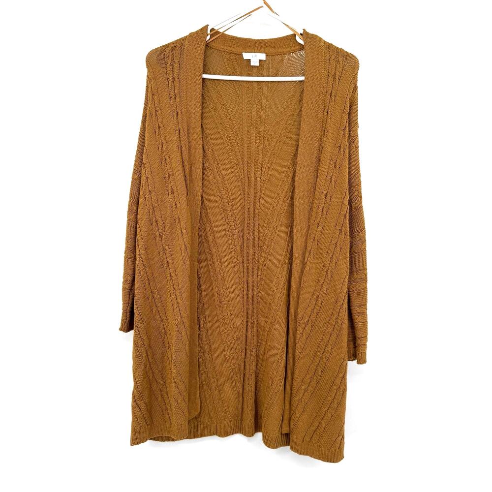 J.Jill Size Small Long Sleeve Open Front Cardigan Sweater Cable Knit Brown